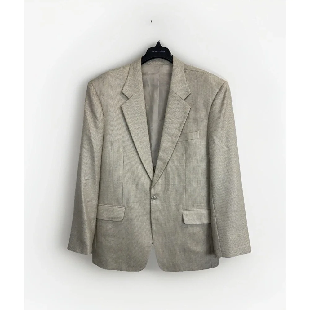 Boss Blazer Mens 44R Beige Windowpane Sport Coat Made In USA‎ One Button